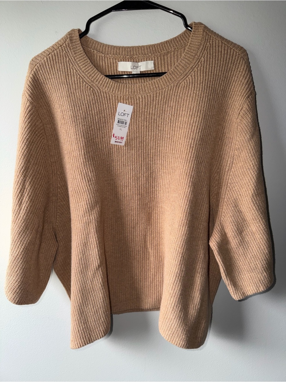 LOFT Ribbed Crewneck Sweater in Camel Tan